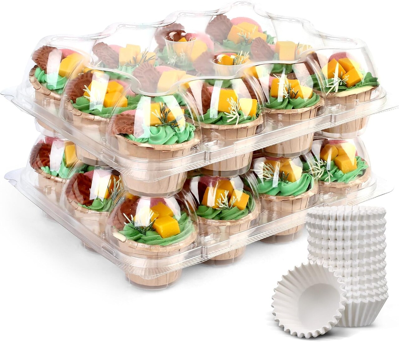 12-Count Cupcake Containers – Plastic, Disposable, Tall Dome Lid, BPA Free